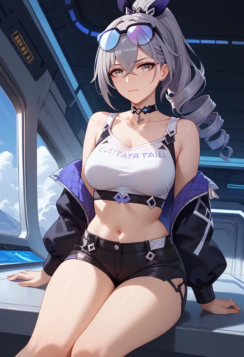 star rail,silver wolf,leather,shorts,crop top  - 